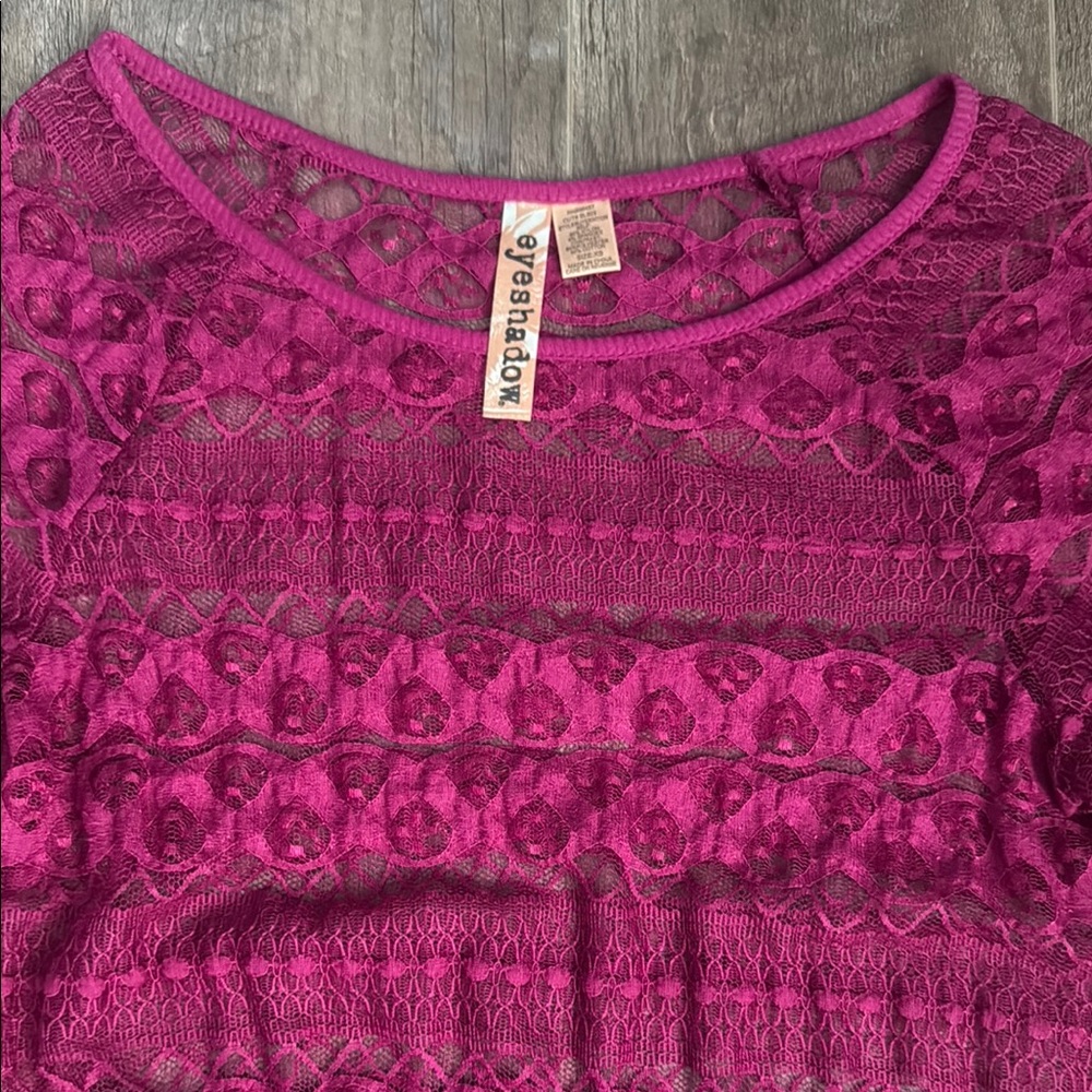 Eyeshadow Pink Lace Blouse with 3/4 Sleeves
